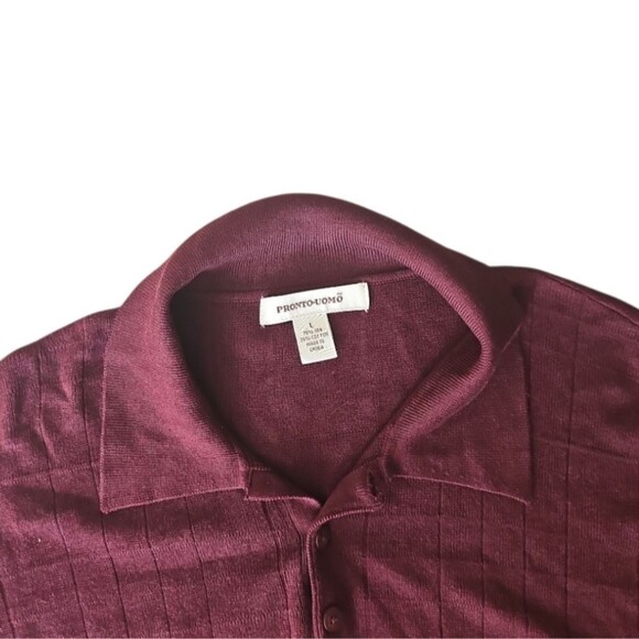 Pronto Uomo Burgundy Silk Cotton Sweater Sz L Classic Minimalist Lightweight - Picture 4 of 13